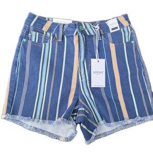 Judy Blue Striped High Rise Frayed Denim Jean Shorts Size Small‎
